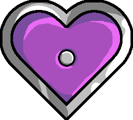 pixel purple heart set in metal with a metal dot in the middle